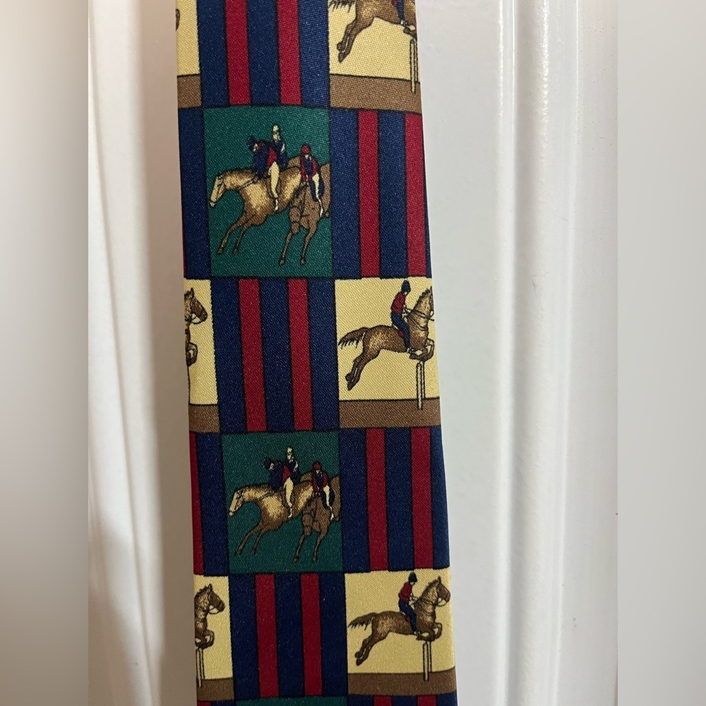 Michelle Hoche Striped Equestrian Polo Italian Silk Tie